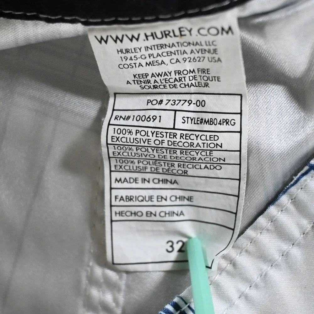 Hurley Mens MB04PRG Plaid Board Shorts Size 32 Blue White